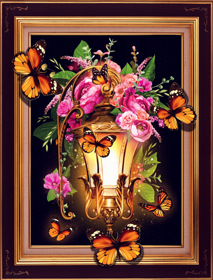 Мозаика на подрамнике «Ночной фонарик в розах и мотыльки» 40*50