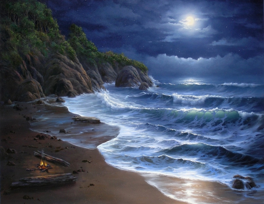 Картина по номерам «Ночные волны под луной» 40*50