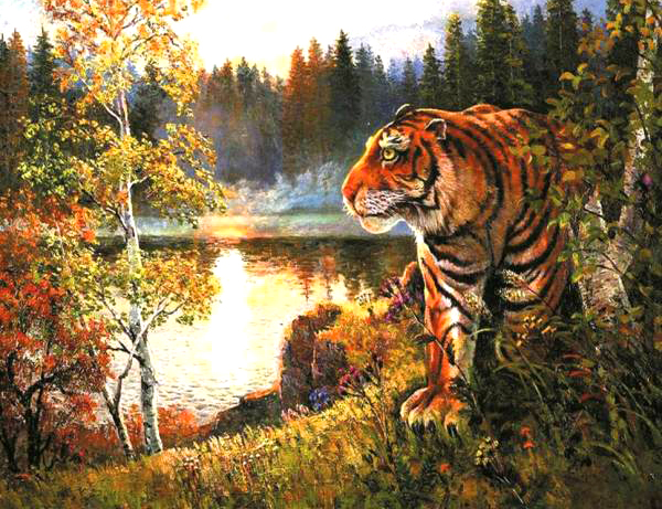 Алмазная вышивка «Охота тигра в осеннем лесу» 40*50