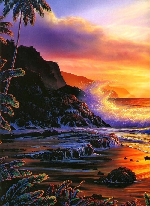 Картина по номерам «Закат в тропической бухте» 40*50