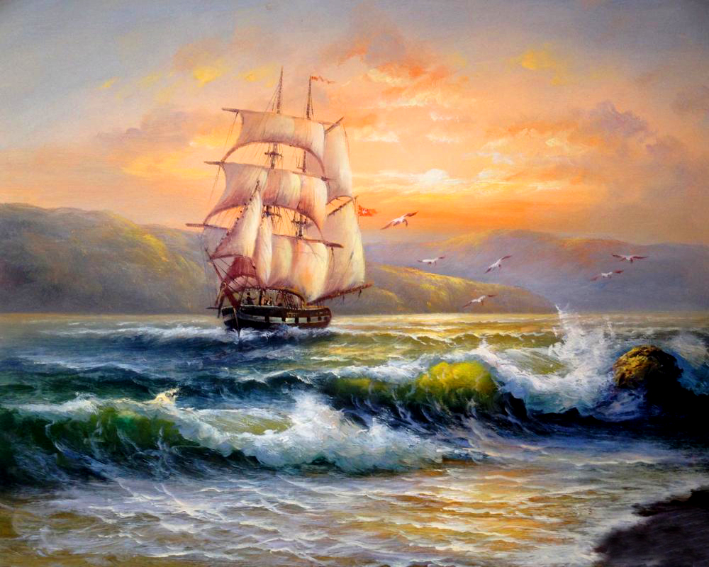 Картина по номерам «Корабль у берега и небольшой шторм» 40*50